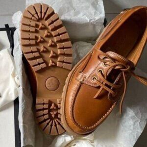 Gucci Pacific Leather Deck Boat Loafer Shoes Lace up Tan US SIZE 12.5